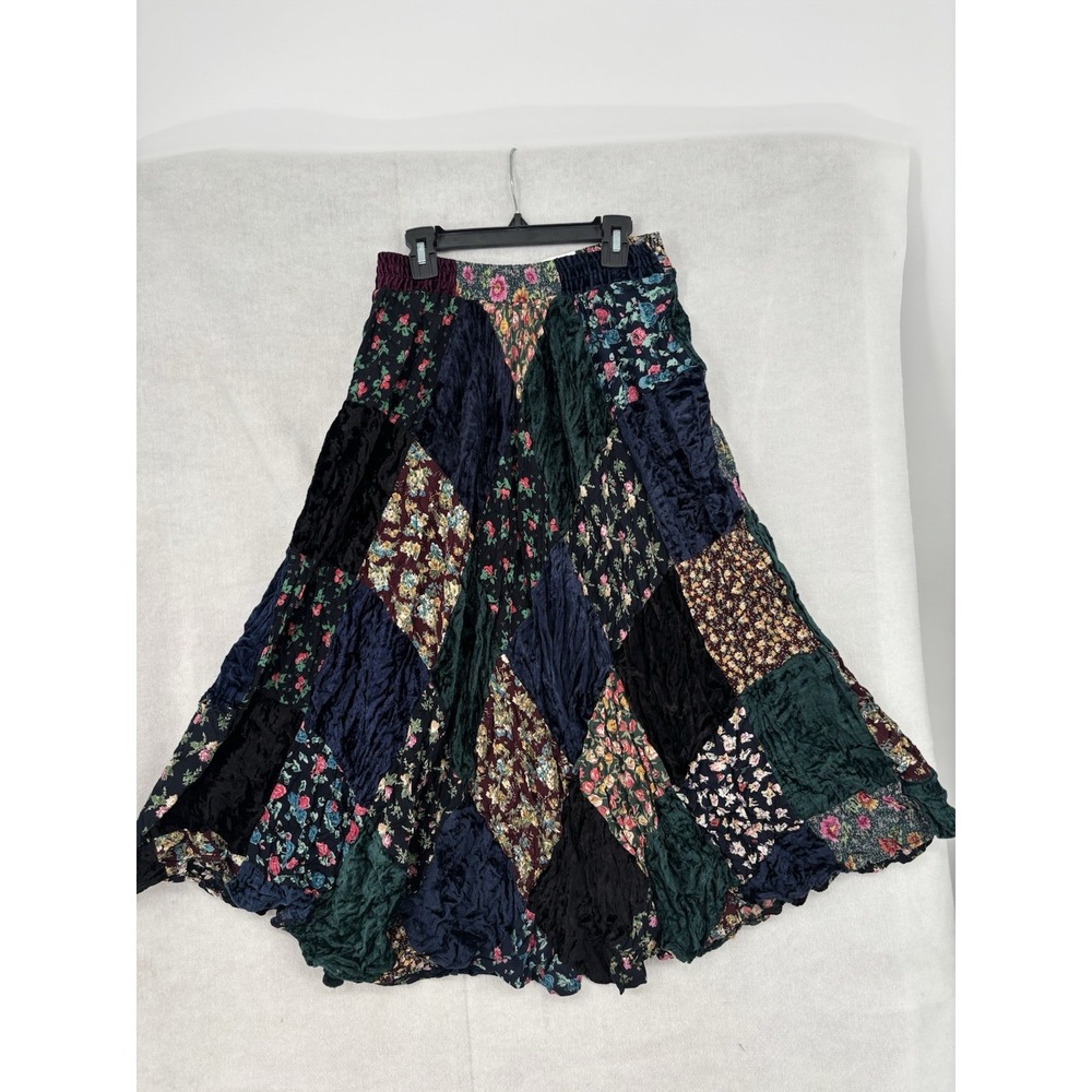 Vintage Joujou Patchwork Maxi Skirt Juniors L Floral & Velvet Fairy Boho Hippie
